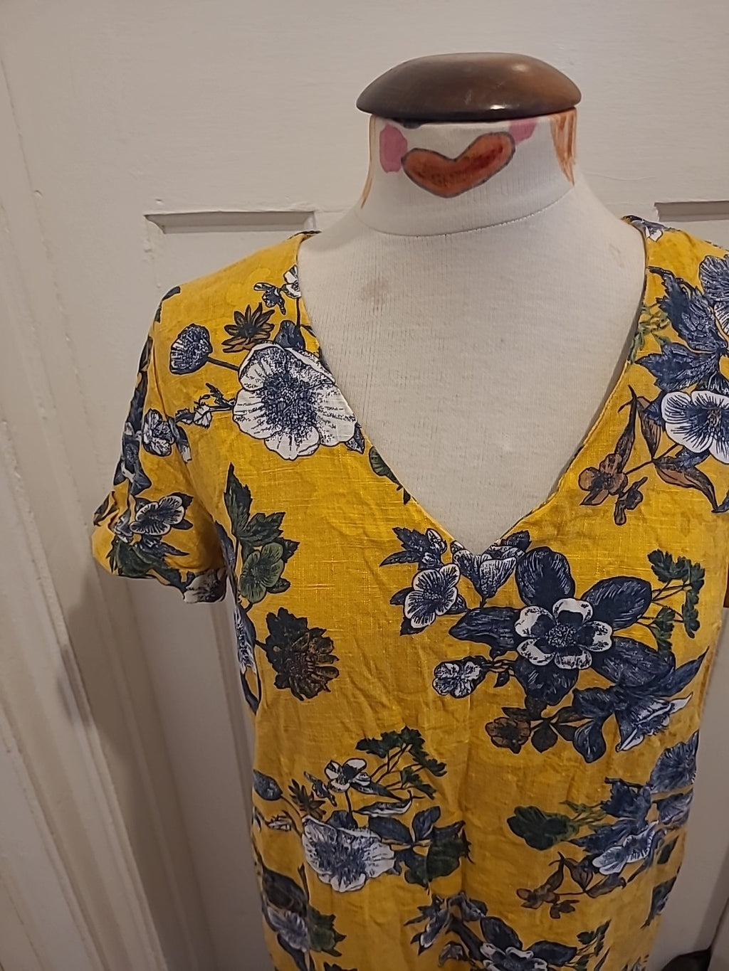 Ladies Next Size 8 Yellow Grey Floral Short Sleeved Dress