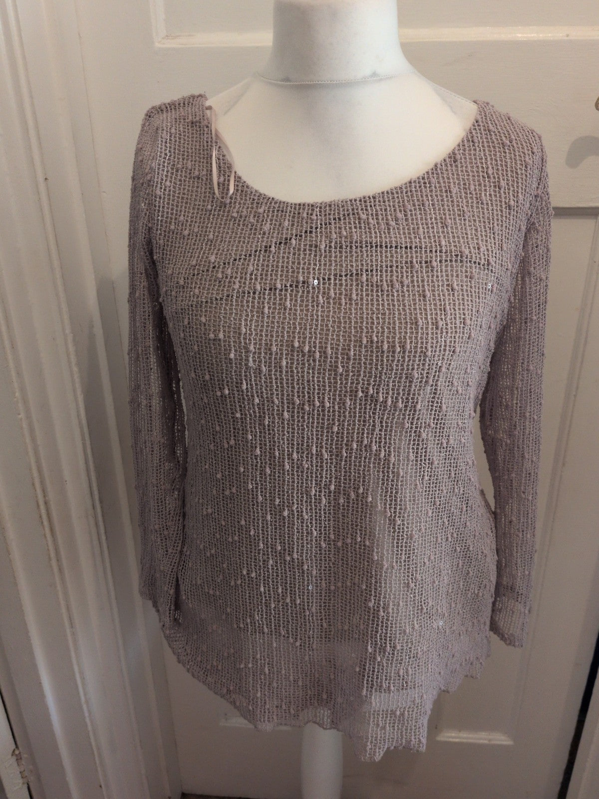 Apricot 12 Beige Long Sleeve Lined Blouse Mesh Style