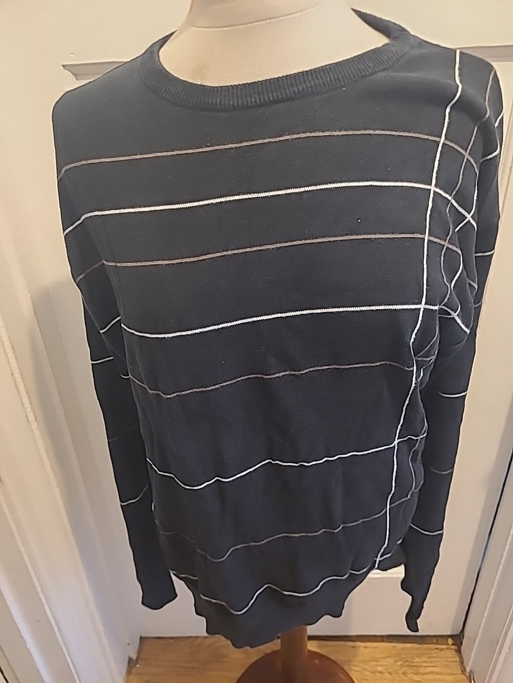 Mens Petroleum Size 2XL Navy Striped Pullover Jumper