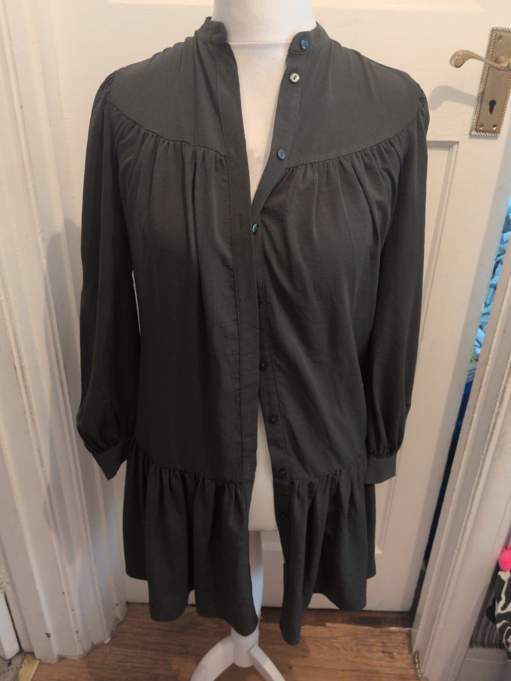 Ladies Primark Size 4 Dark Green Long Sleeve Shirt Dress