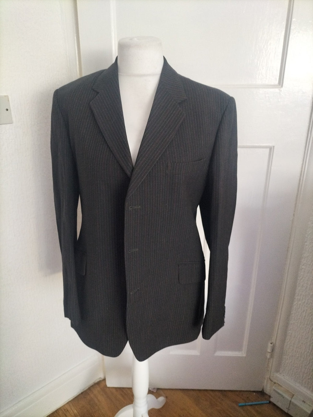 Mens Hodges Size XL Black Pintsripe Suit Jacket