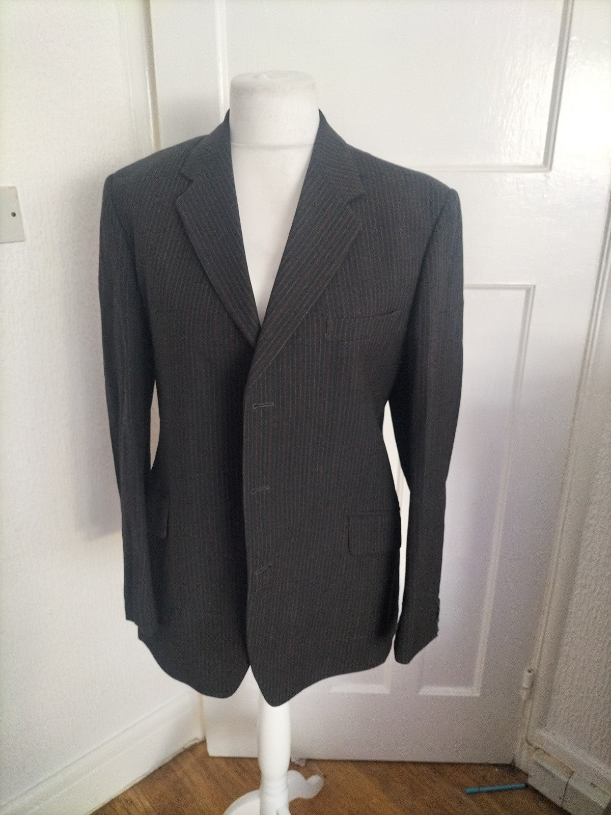 Mens Hodges Size XL Black Pintsripe Suit Jacket
