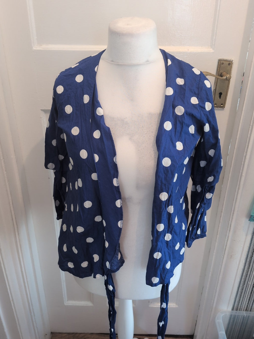 Ladies Primark Size 10 Blue And White Spotty Long Sleeved Blouse