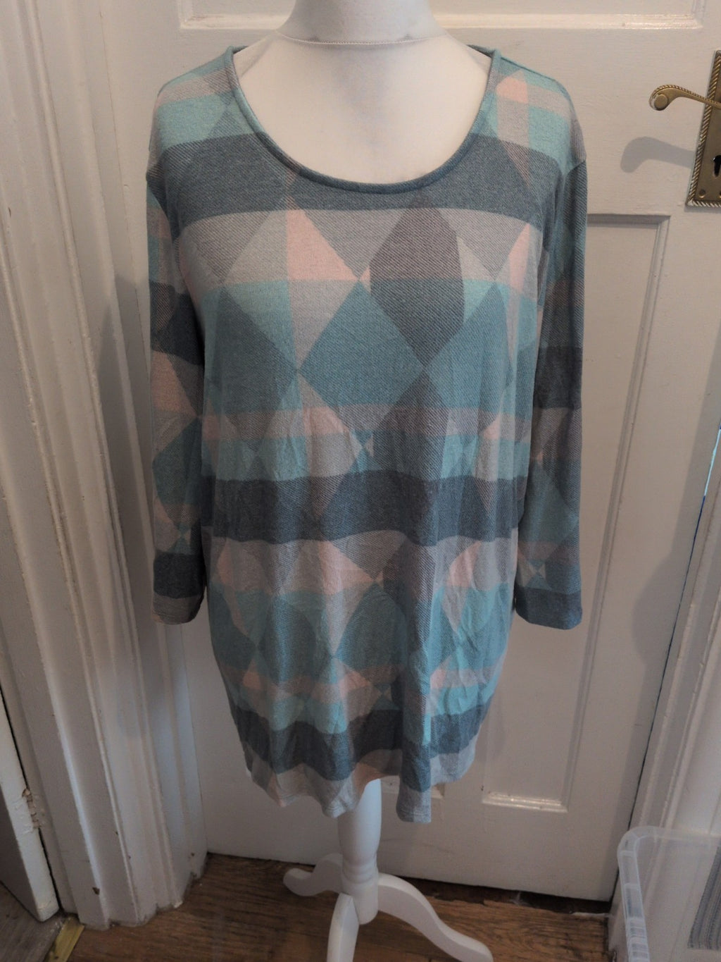 Bonmarche 22 Turquoise Aqua White And Grey Patterned Jumper