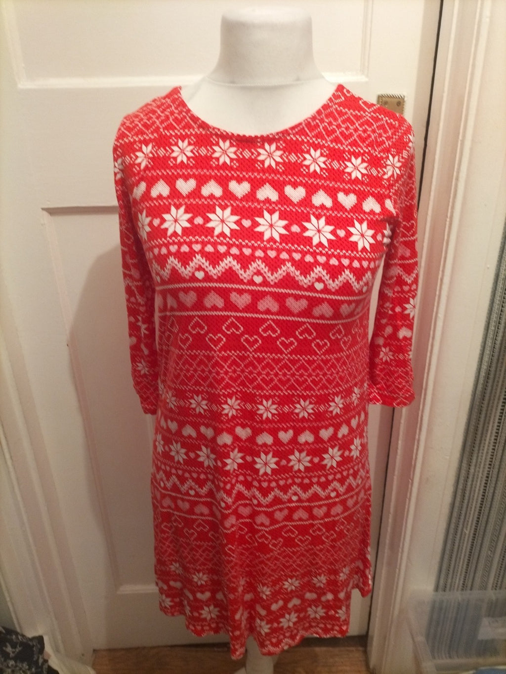 Ladies George Size Small Red Patterned Print Mid Sleeved Dress