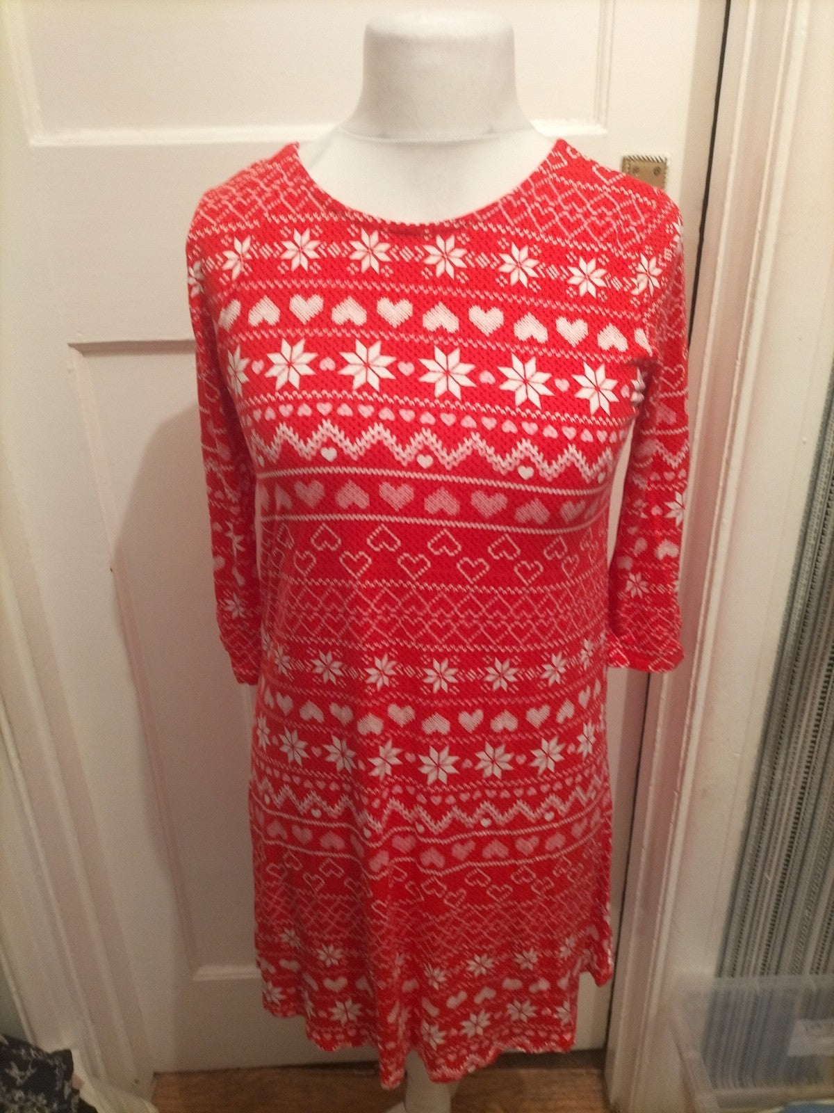 Ladies George Size Small Red Patterned Print Mid Sleeved Dress