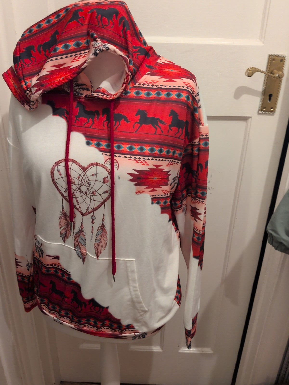Large Red/Purple Horse Pattern Long Sleeve Hoodie