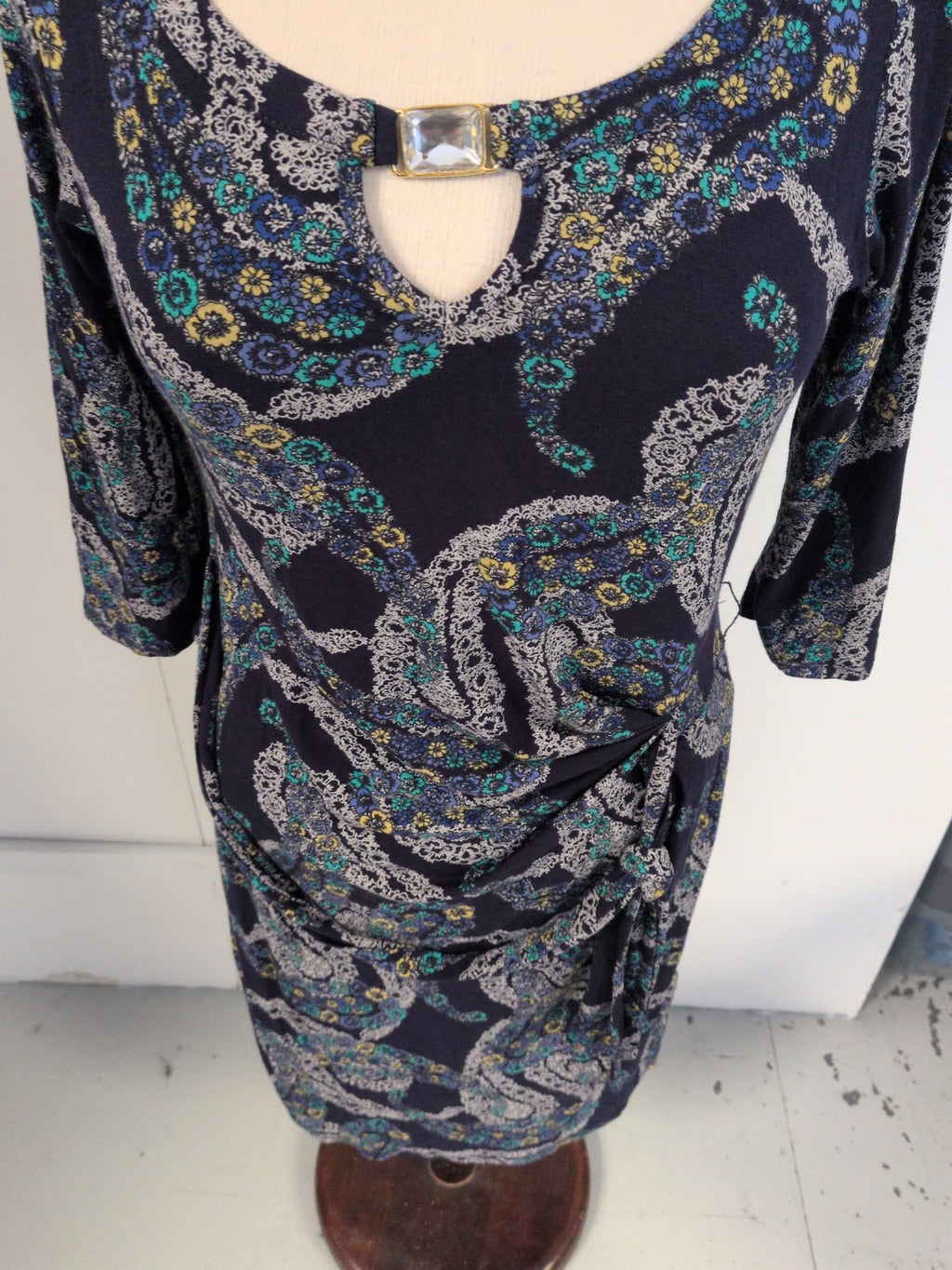 Debenhams 14 Navy With Floral Long Sleeve Dress