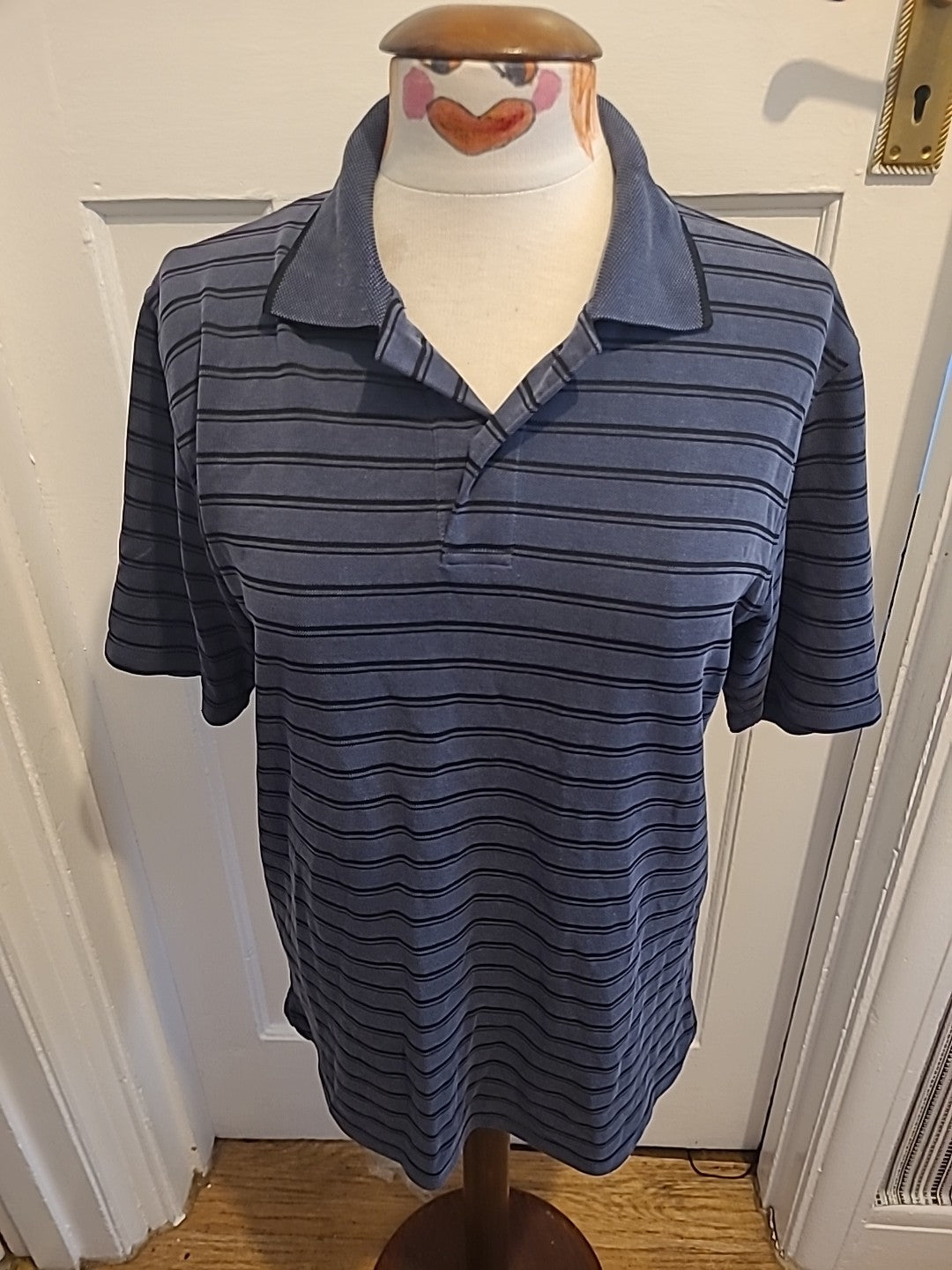 Mens Blue Harbour Golf Size Small Navy Striped Short Sleeved Polo