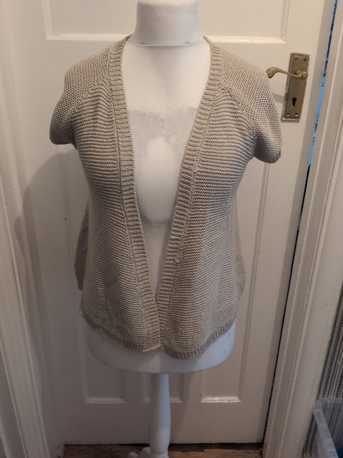 Peacocks 10 Beige Knit Short Sleeve Open Blouse Cardigan