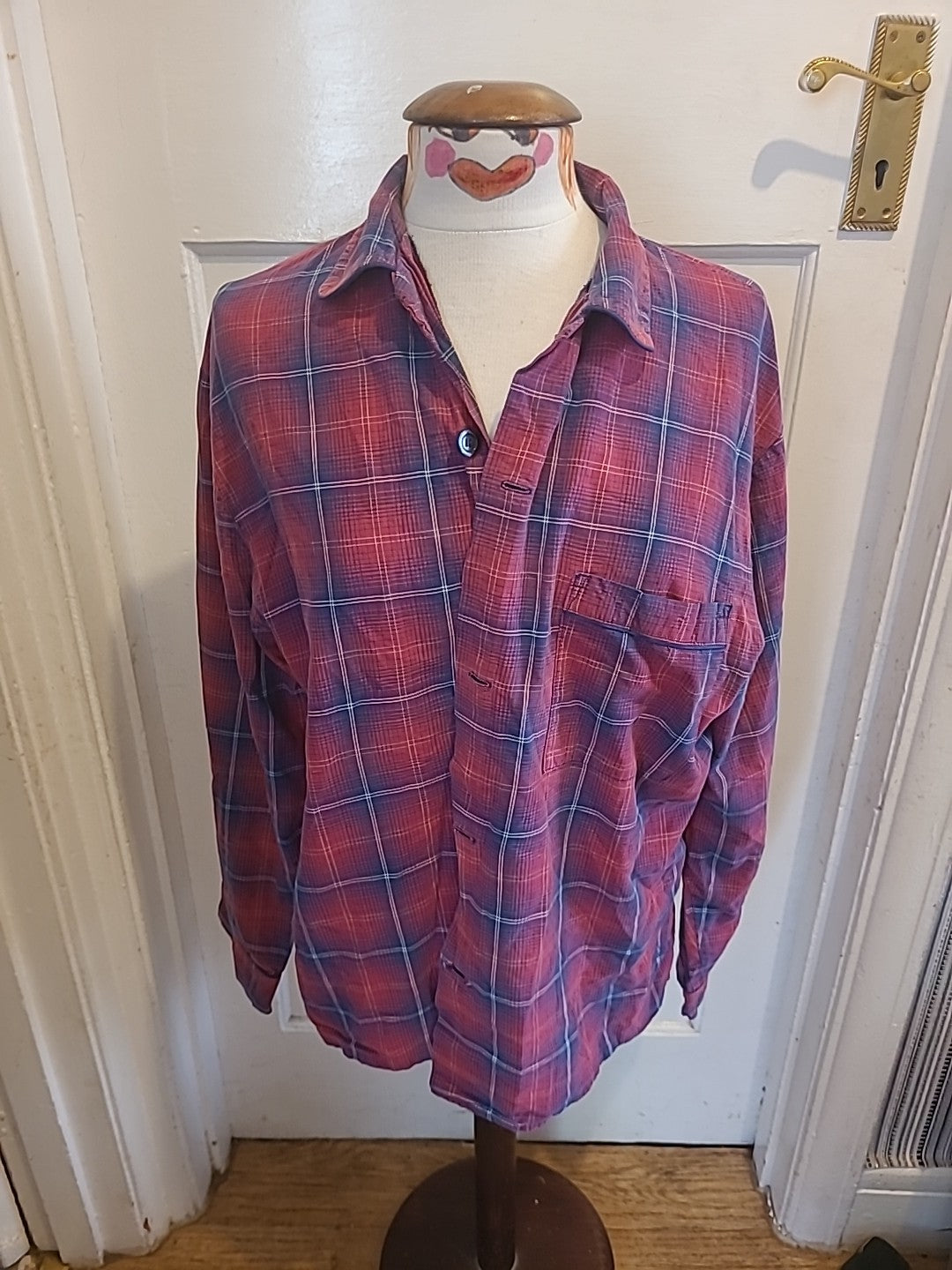 Mens Primark Size Medium Purple Check Long Sleeved Shirt