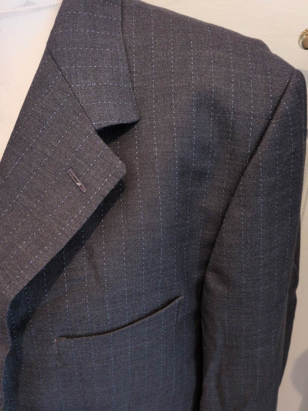 Hunts 44s Grey And Blue Stripe Suit Jacket