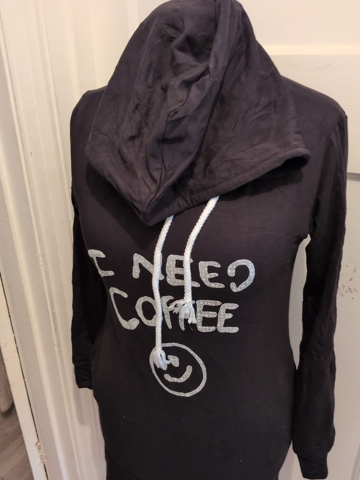 Ladies Size S-M Black I Need Coffee Long Sleeve Jumper Dress