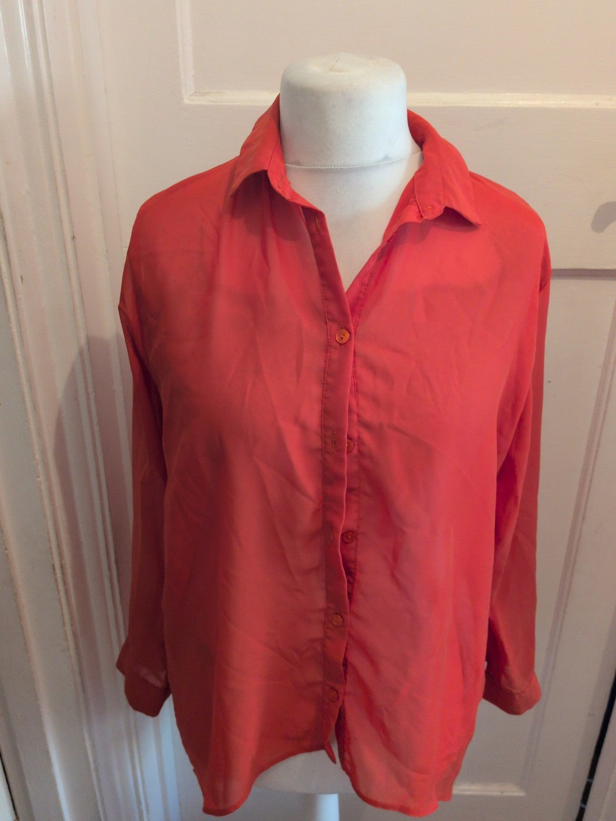 Ladies Primark Size 10 Orange Long Sleeve Buttoned Blouse