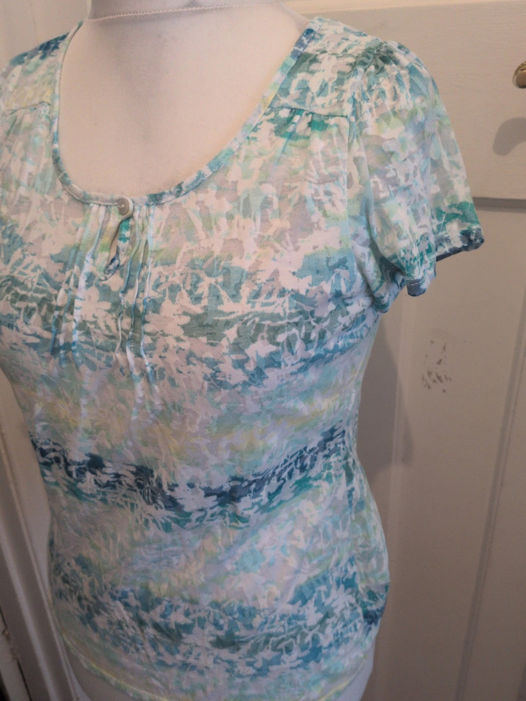 Per Una 10 Aqua Blue Lime Short Sleeve Blouse