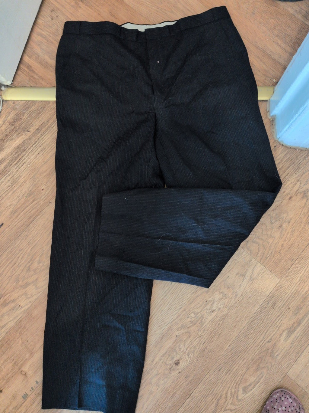 St Micheal 40/29 Navy With Multi Pinstripe Wool Blend Trousers
