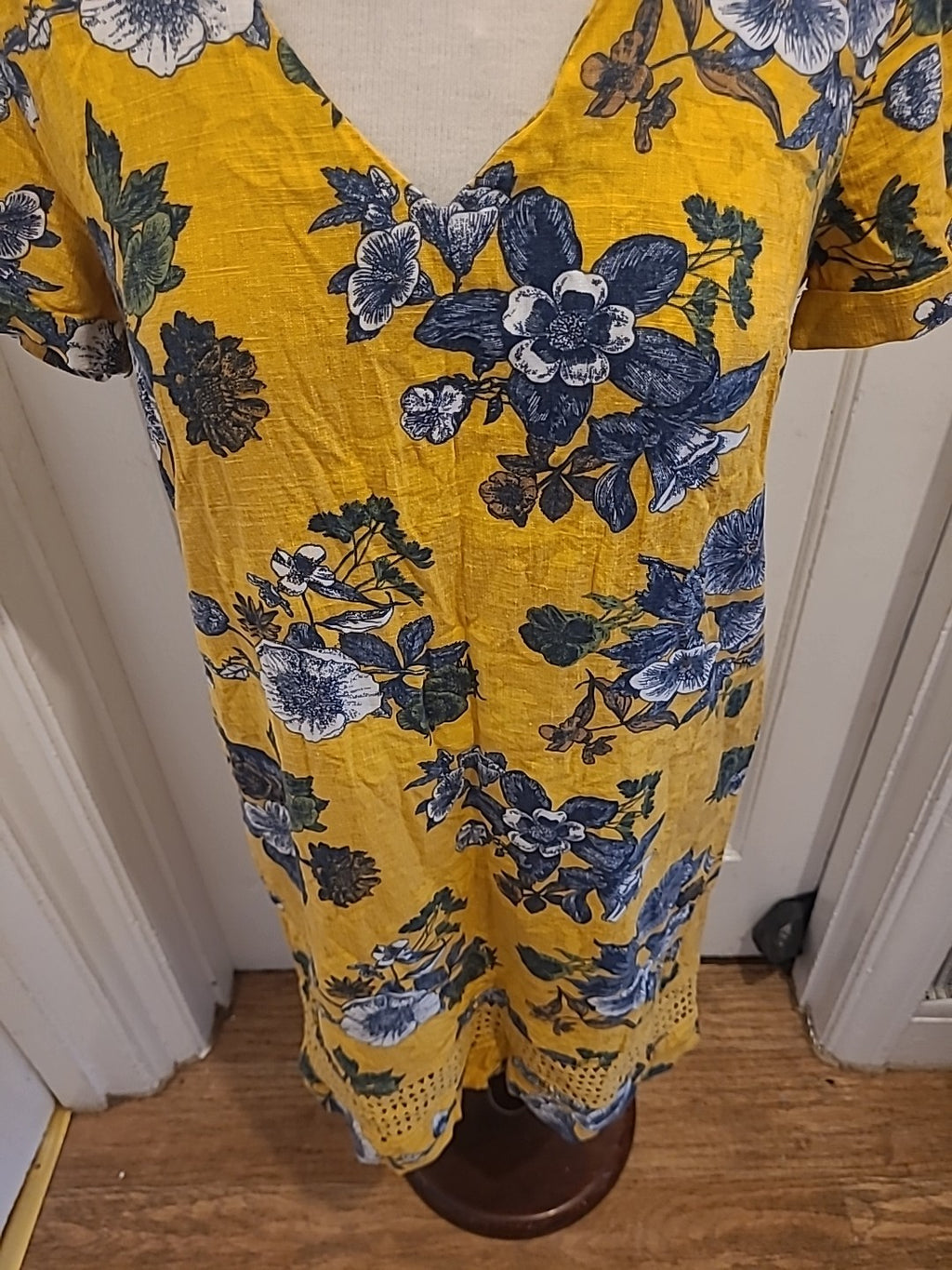 Ladies Next Size 8 Yellow Grey Floral Short Sleeved Dress