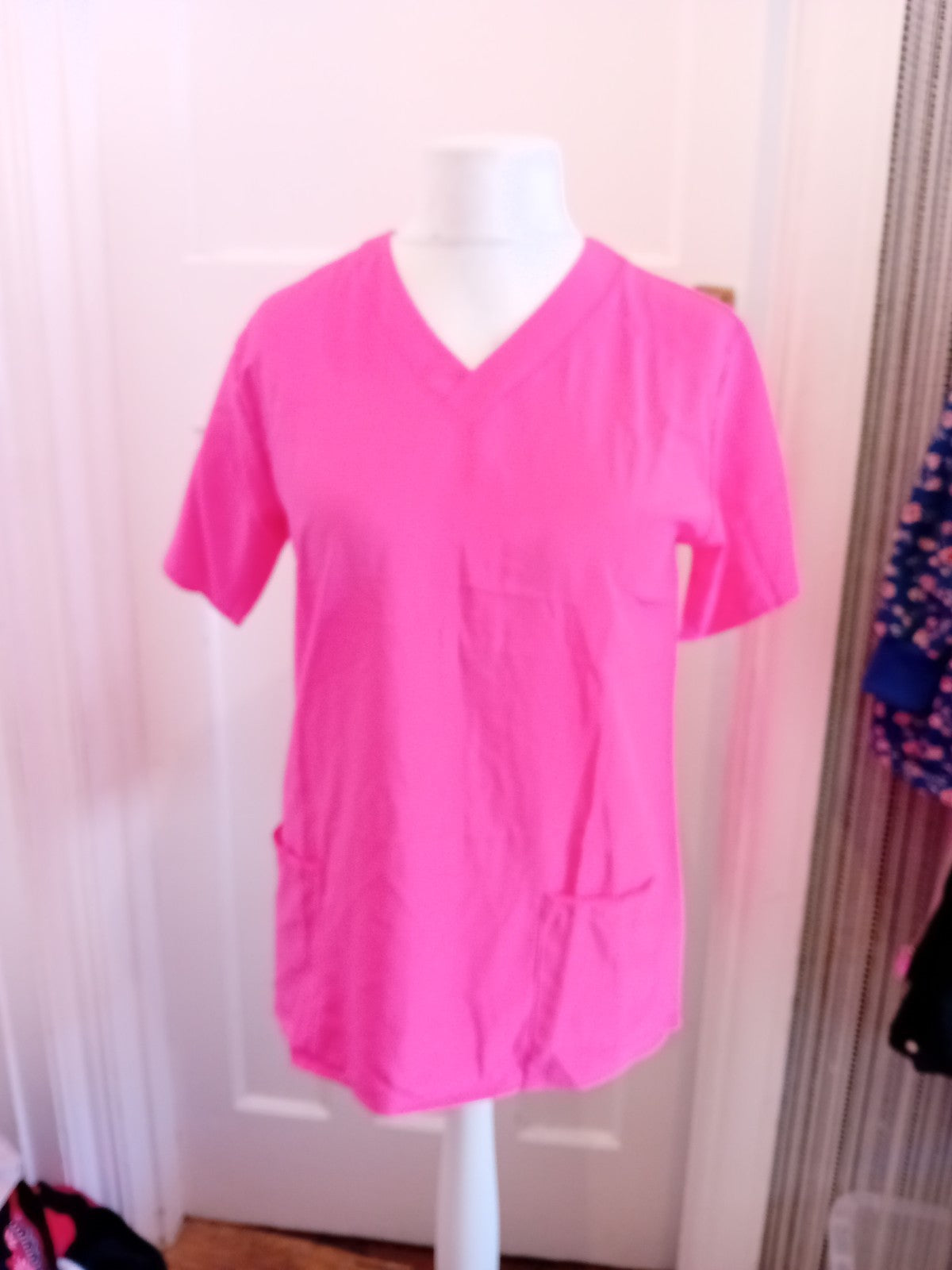 Large Bright Pink V Neck Short Sleeve Blouse