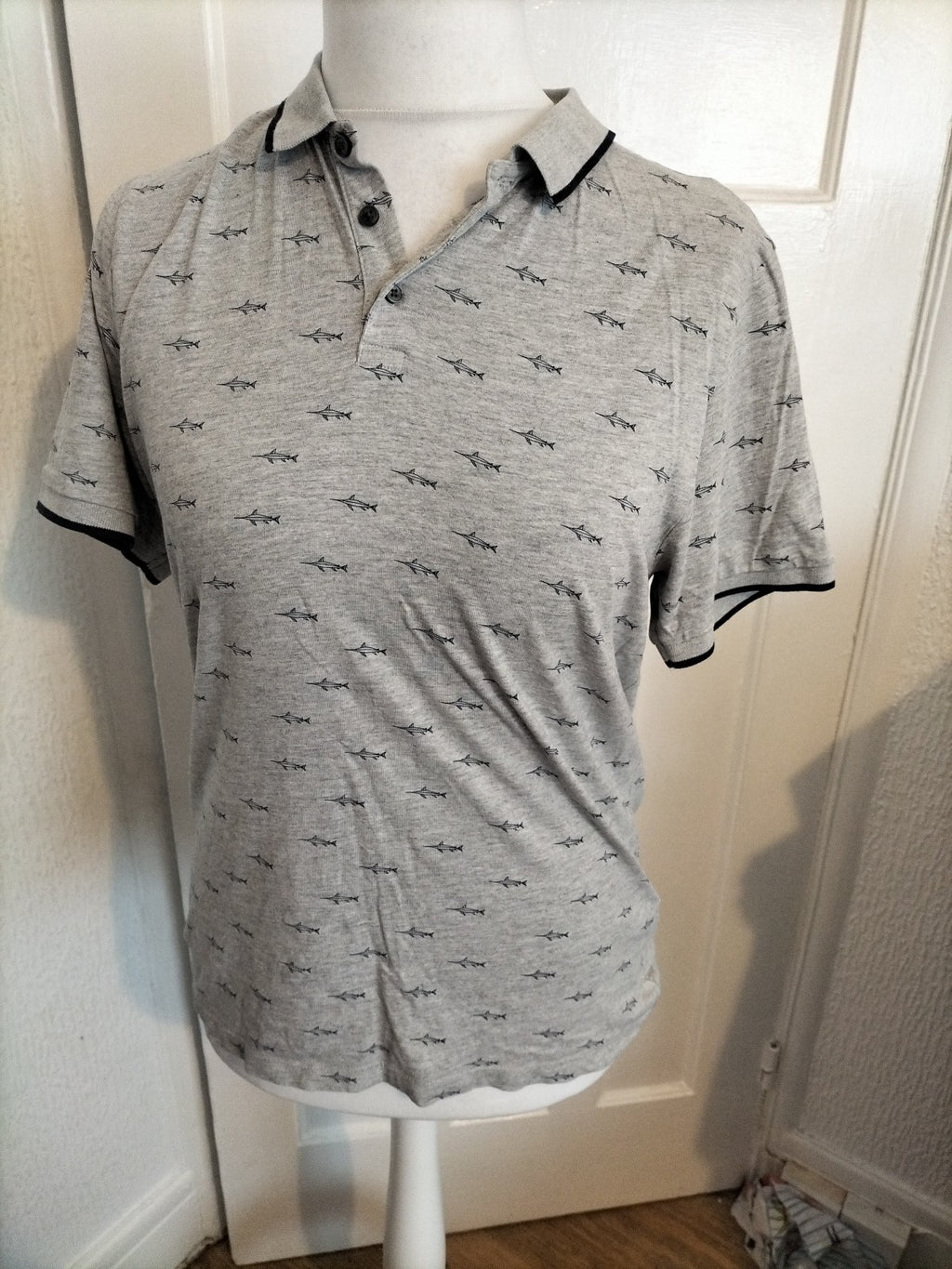 Mens Next Size M Regular Fit Grey Swordfish Polo