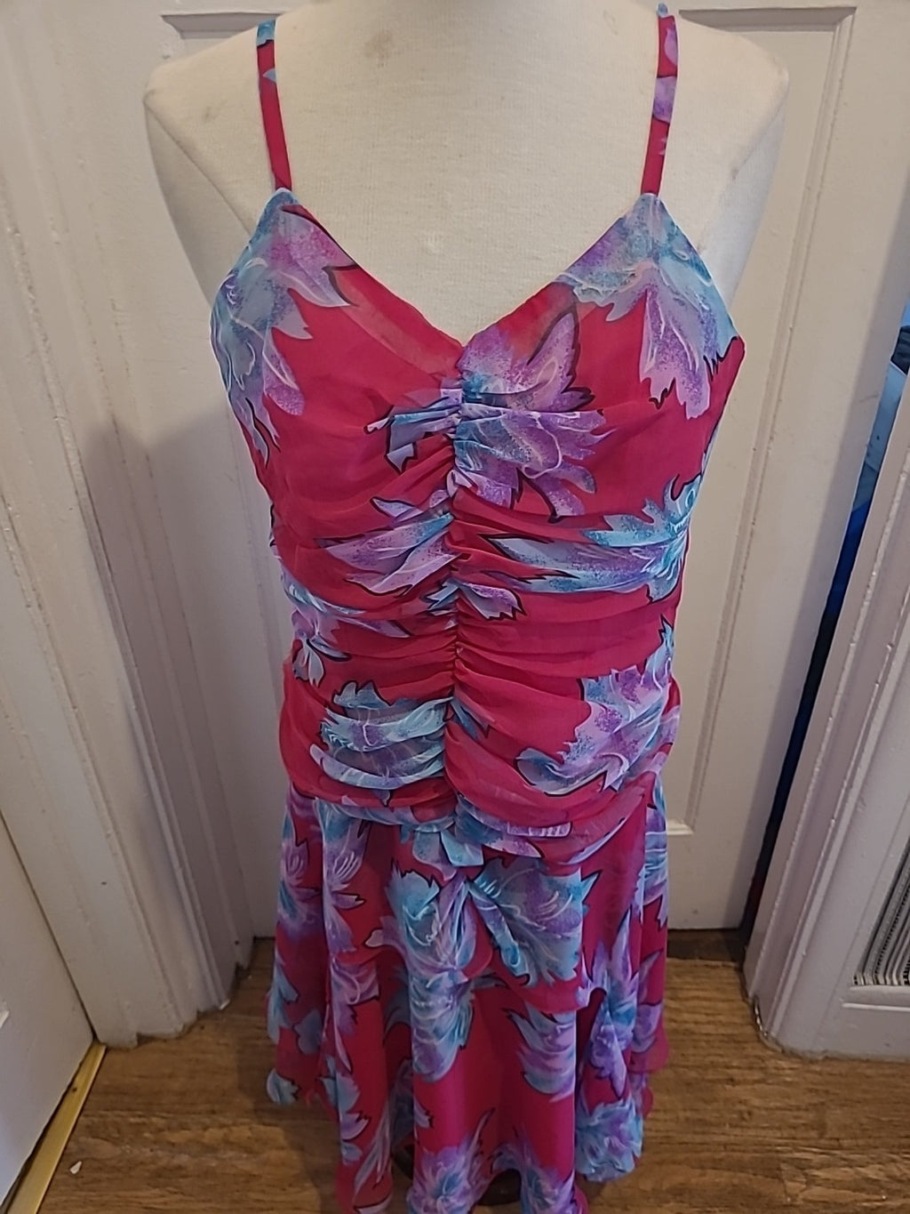 Ladies Image Size 10-12 Pink Floral Lined Sleeveless Dress