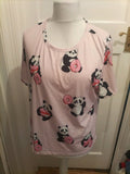Ladies Size XL Pale Pink Panda Short Sleeved Pyjama Top