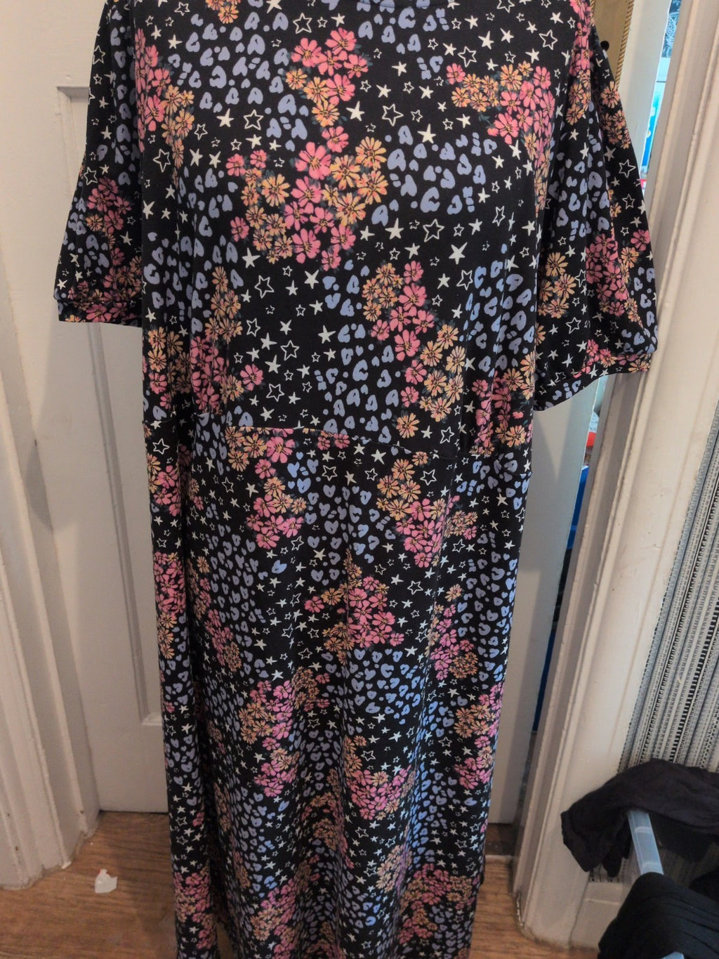 Simply Be Size 30 Floral Black Short Sleeve Maxi Dress Long