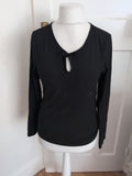 TU 14 Black Rib Long Sleeve Bow On Front Blouse
