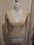 Ladies Size Small Pale Beige V Neck Angora Jumper