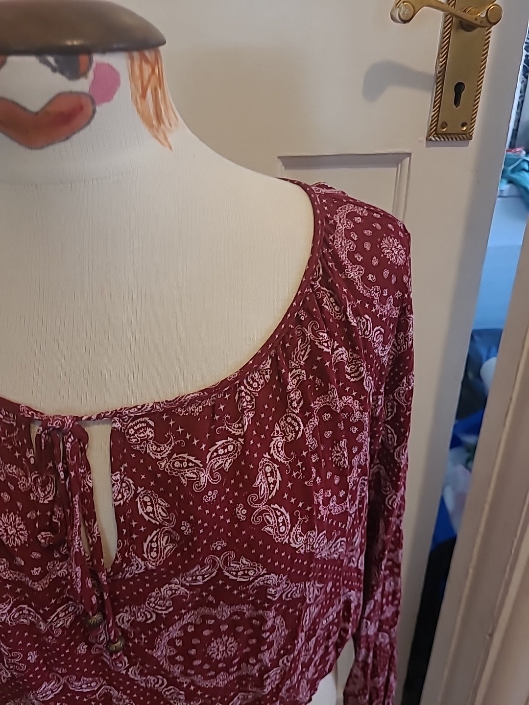 Ladies H+M Size 12 Purple White Long Sleeved Blouse