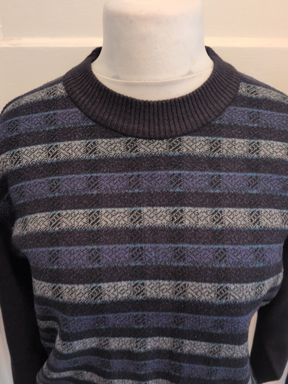 Todd Baxter Large Navy Patterned Jumper Pullover