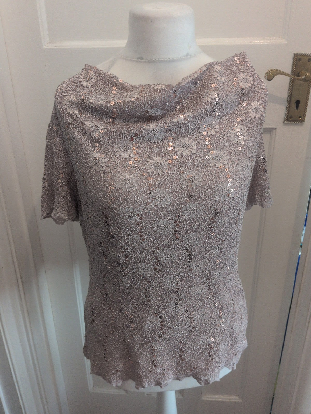 Jacques Vert 16 Grey Tinge Sequin Lined Blouse