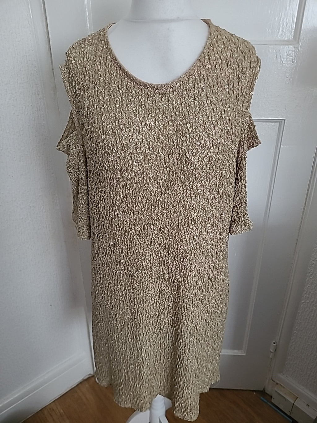 Ladies Soho Size 158/164 Gold Ruffle Short Sleeved Dress
