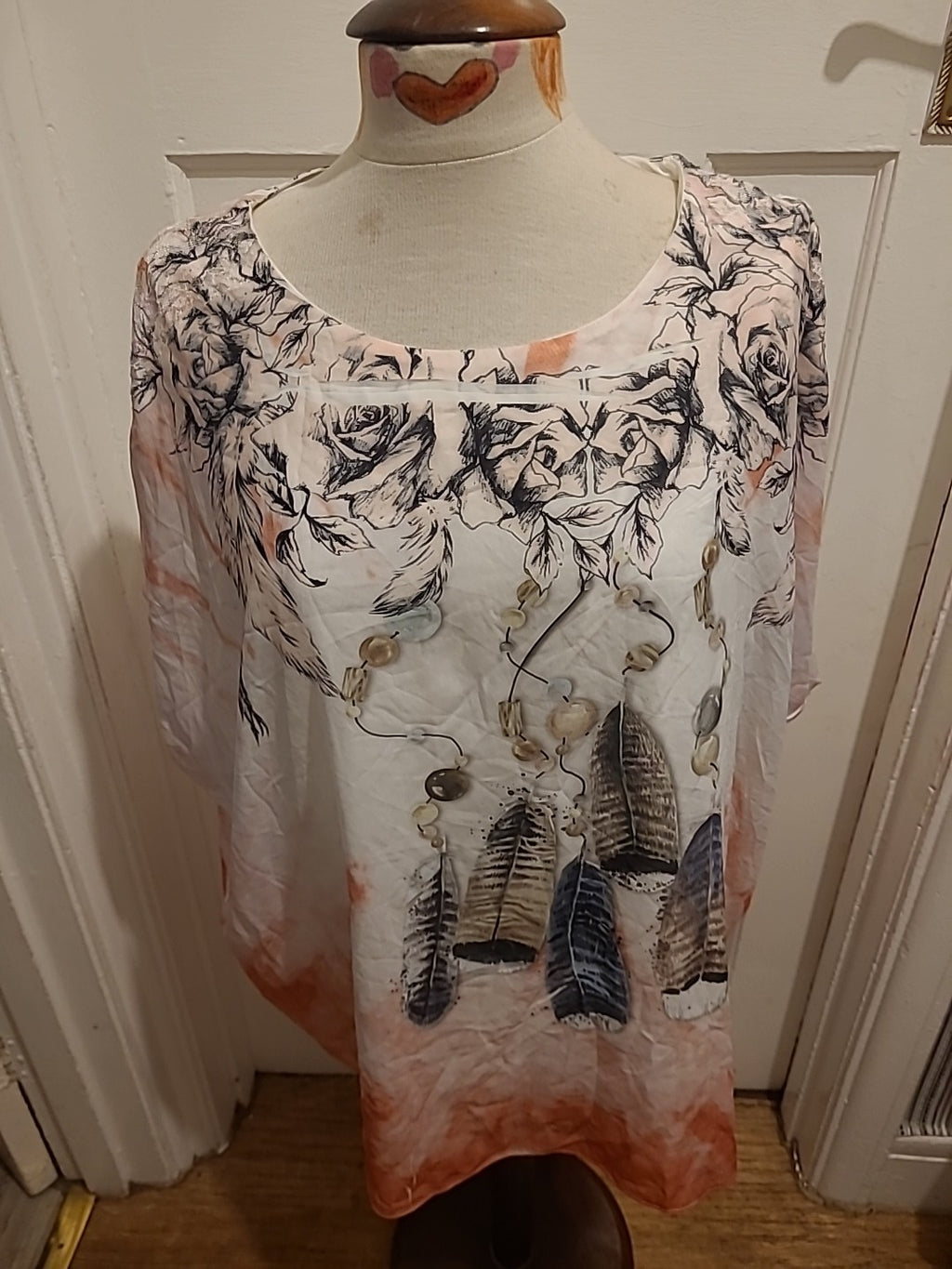 Ladies Urban Mist Size Large Peach White Short Sleeved Blouse