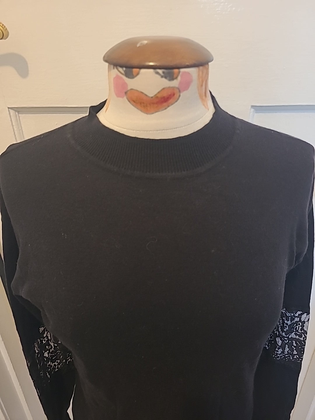 Ladies Next Size 6 Black Lace Sleeved Long Sleeved Tshirt