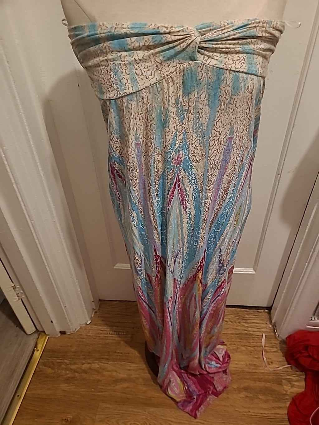 Ladies Geri Size 12 Long Length Multicoloured Pencil Sleeveless Strapless Dress