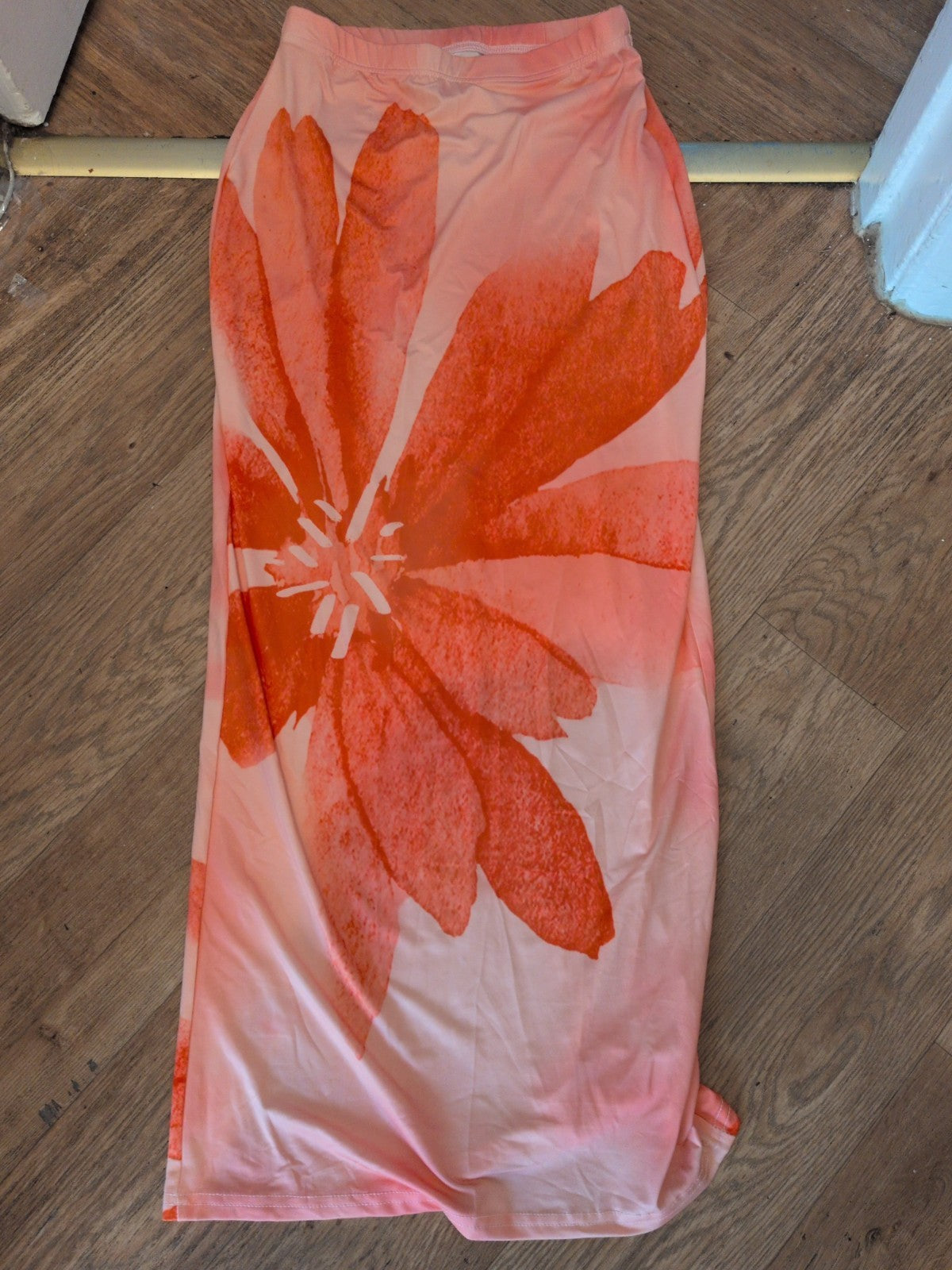 Shein Medium Orange Coral Elasticated Long Length Skirt