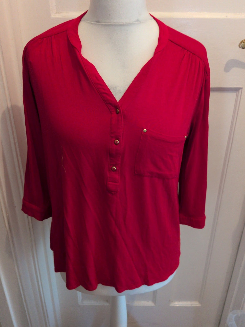 Dorothy Perkins 18 Red Long Sleeve Blouse V Neck
