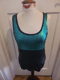 Ladies Evie Size 10 Navy Green Sequin Sleeveless Tank Top(Few Sequins Missing)