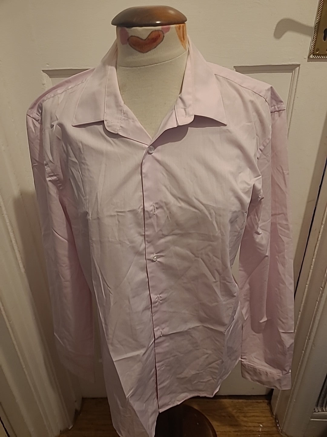 Mens Primark Size 16" Baby Pink Slim Fit Long Sleeved Dress Formal Shirt