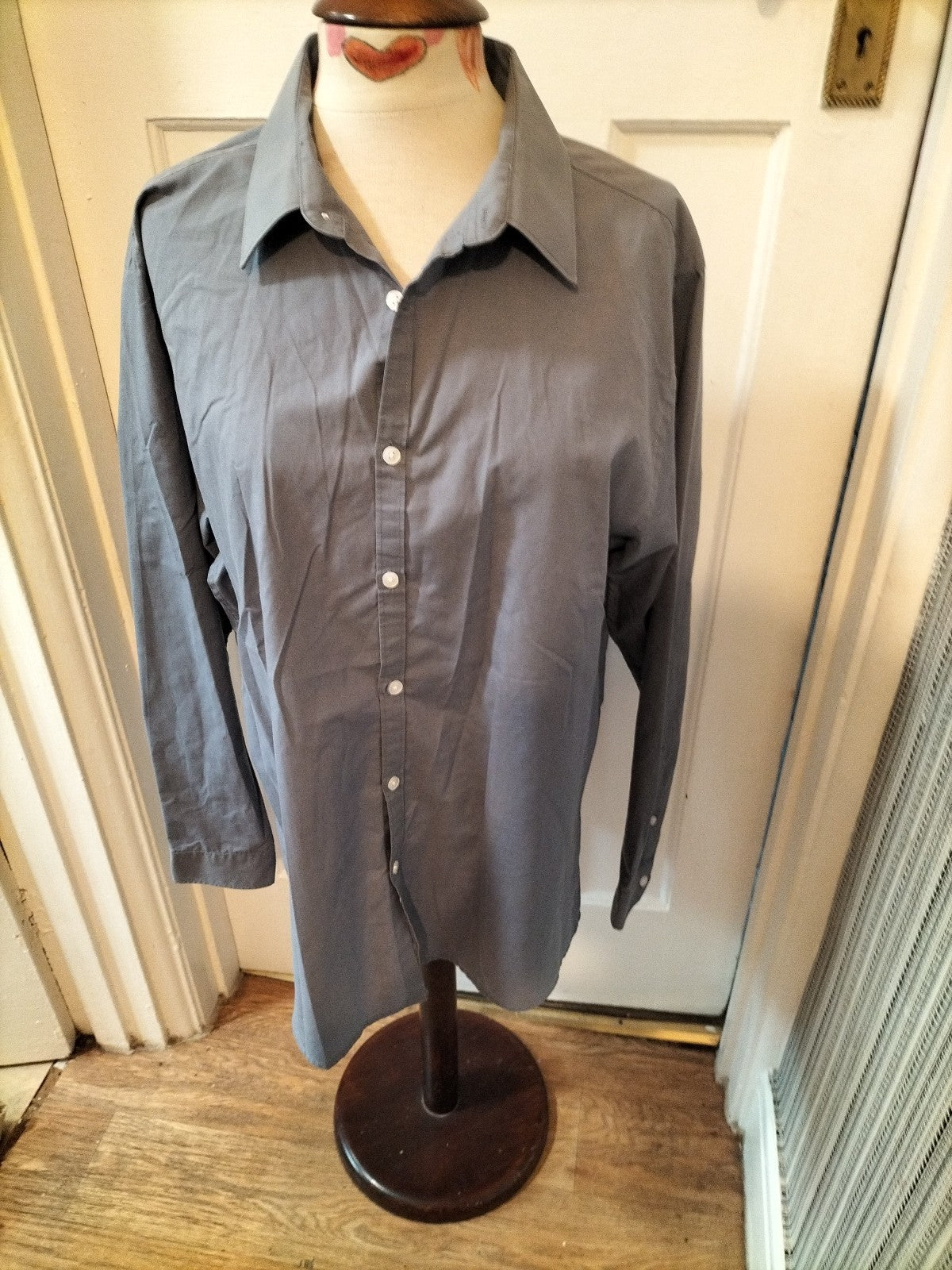 Mens Primark Size 17" Grey Long Sleeved Slim Fit Shirt