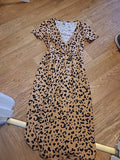 Ladies Asos Size 6 Pale Brown And Black Long Length Short Sleeved Dress