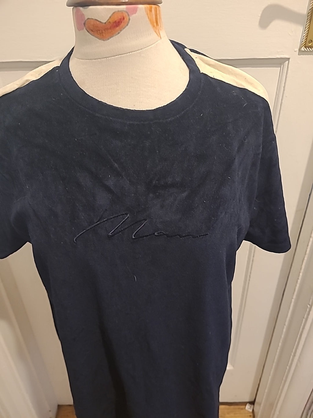 Mens Boohoo Size Large Navy And Cream Short Sleeve Top