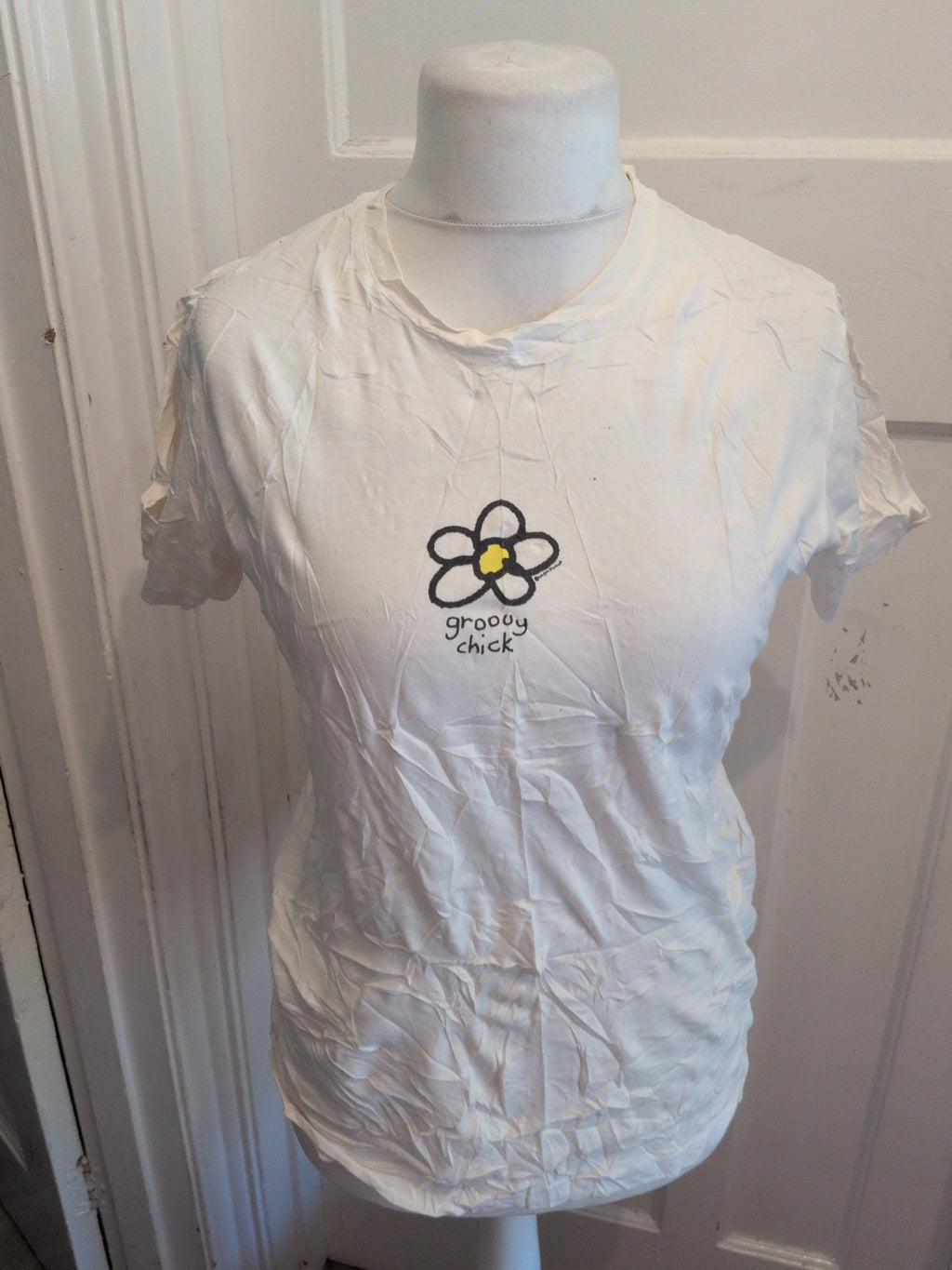 Groovy Chick 6 White Print Short Sleeve T-shirt