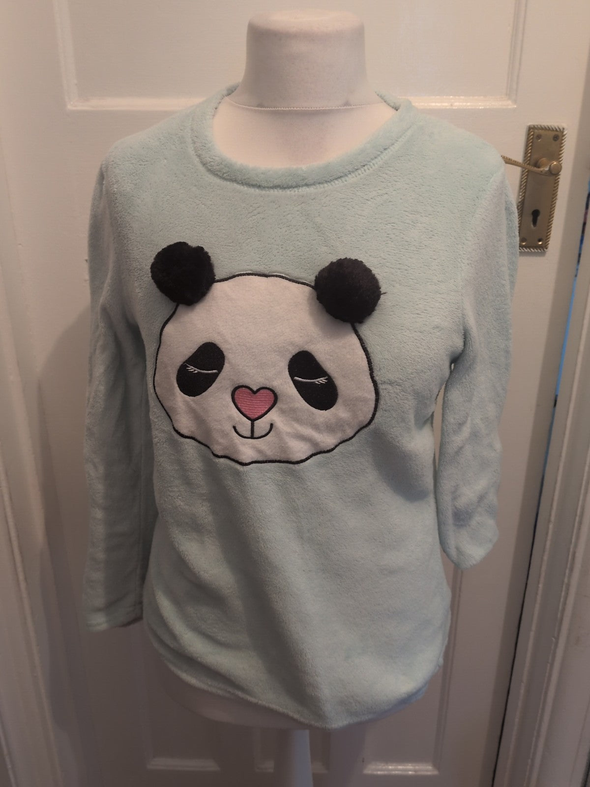 Ladies Primark Size Small Pale Aqua Panda Pyjama Top
