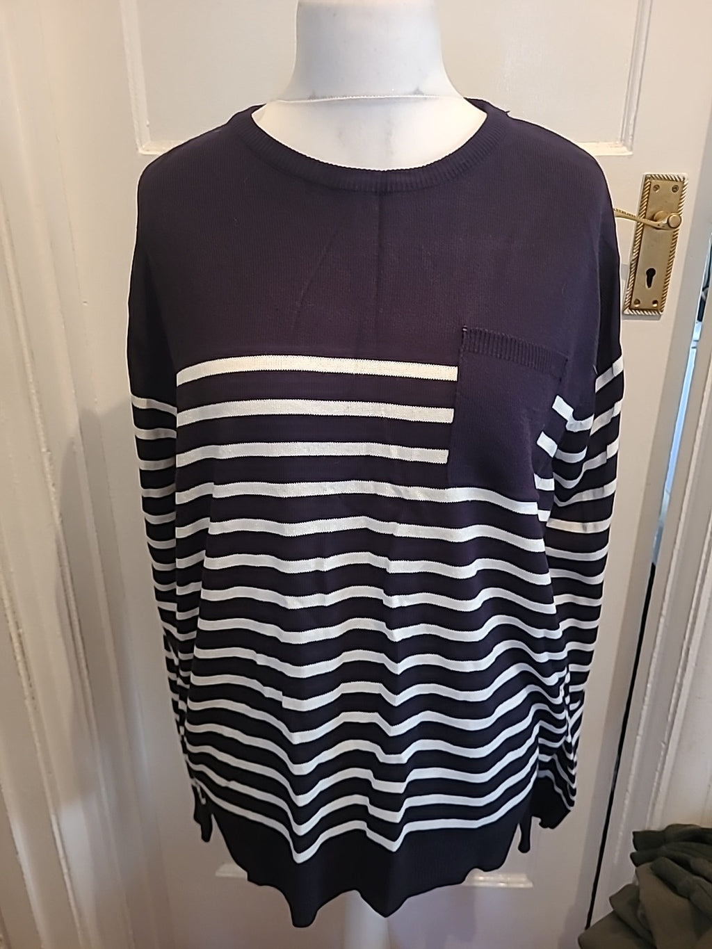 Mens Cedarwood State Size 2XL Black And White Striped Pullover Jumper