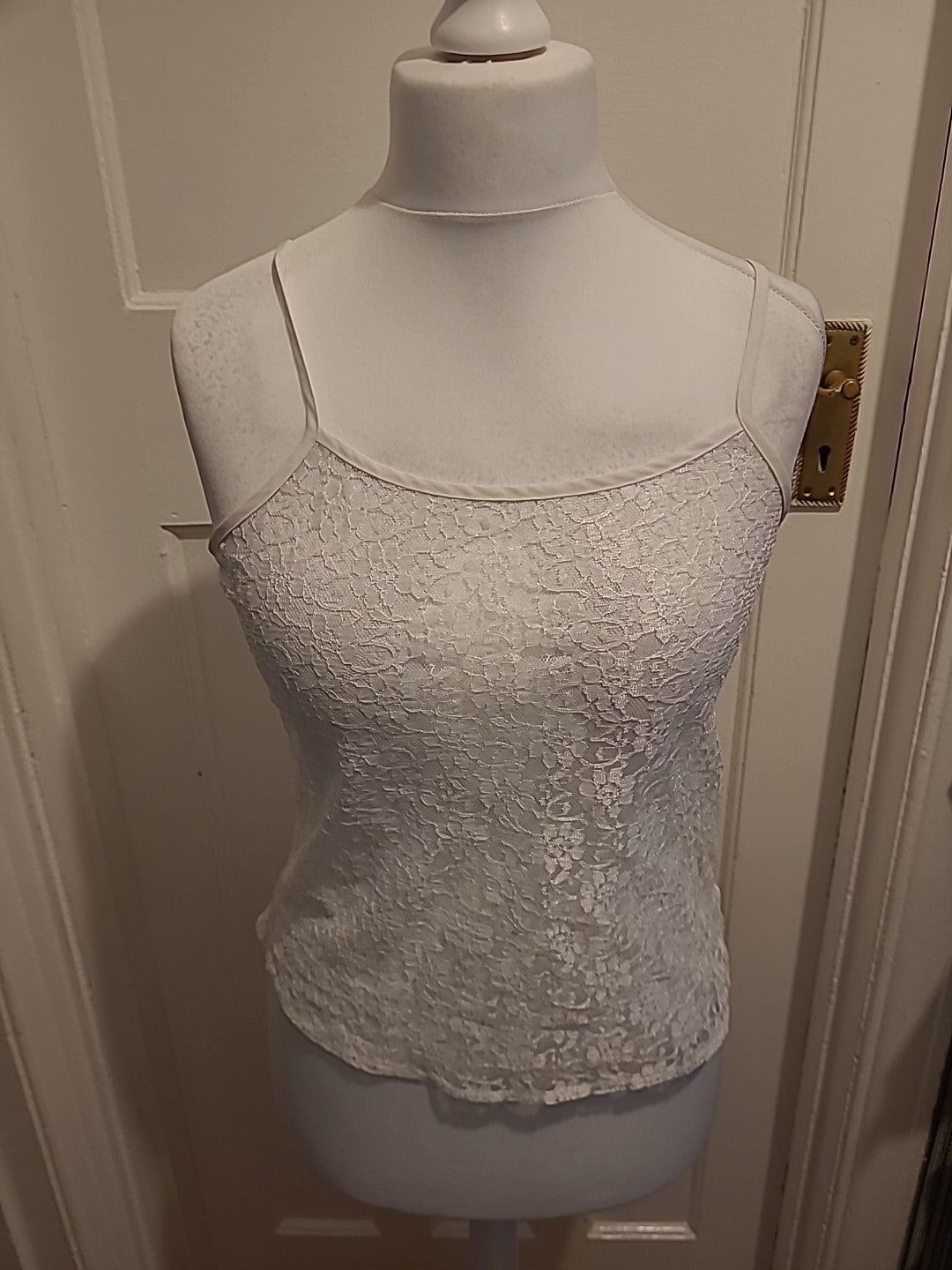 Ladies George Size 10 White Lace See Through Pyjama Top