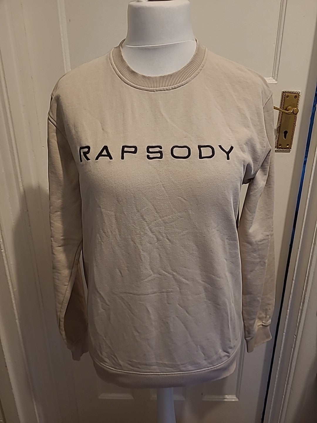 Ladies Rapsody Size Small Beige Print Pullover Sweatshirt