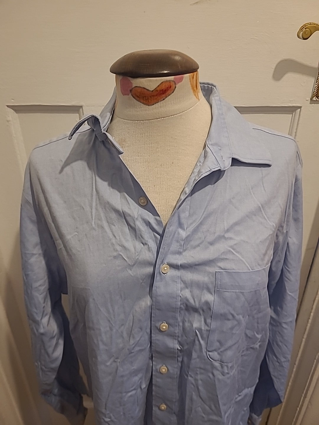 Mens Kirkland Size 16.5" Custom Fit Blue Long Sleeved Shirt