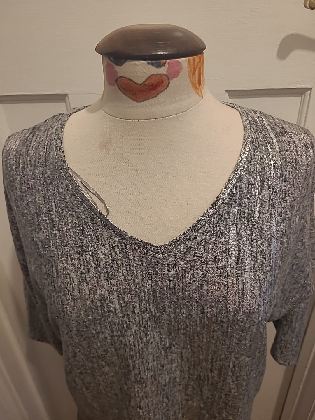 Ladies Tu Size 12 Metallic Silver Mid Sleeved Tshirt