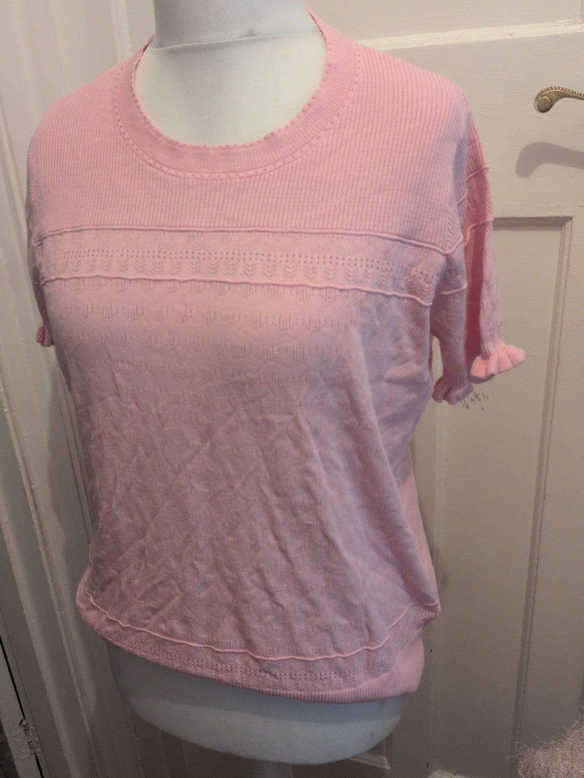 Grecerelle Large Pink Short Sleeved Patterned Material Blouse